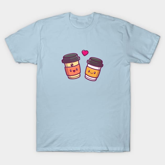 Cute Coffee Couple Cartoon Vector Icon Illustration T-Shirt by Catalyst Labs